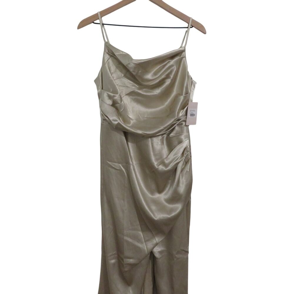 Birdy Grey Medium Neutral Champagne Lydia Shiny Dress Bridesmaid Cowl Neck NWT